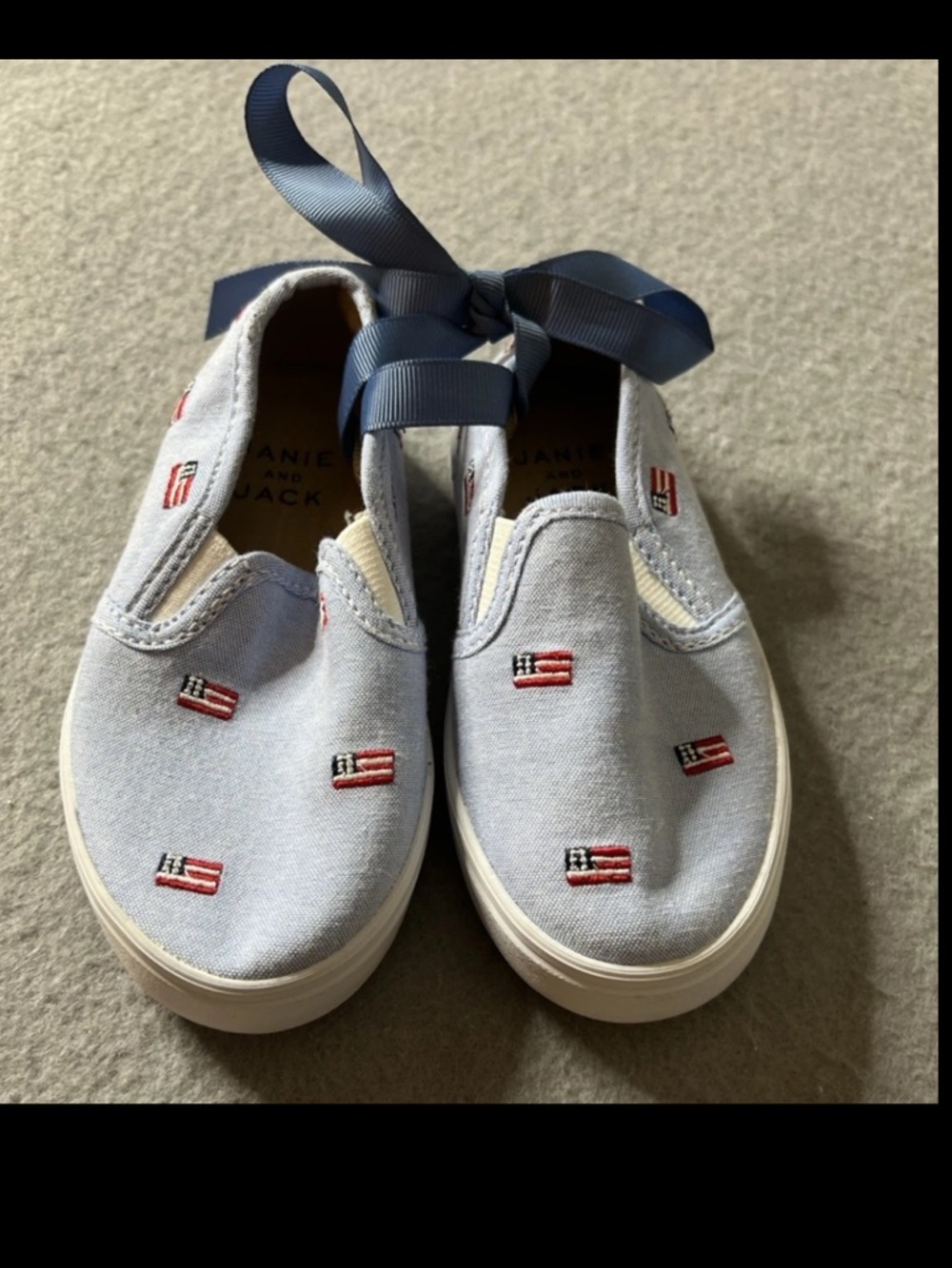 NEW Janie and Jack Slip-on Shoes Little Boy 7 Light Blue American Flag Patriotic